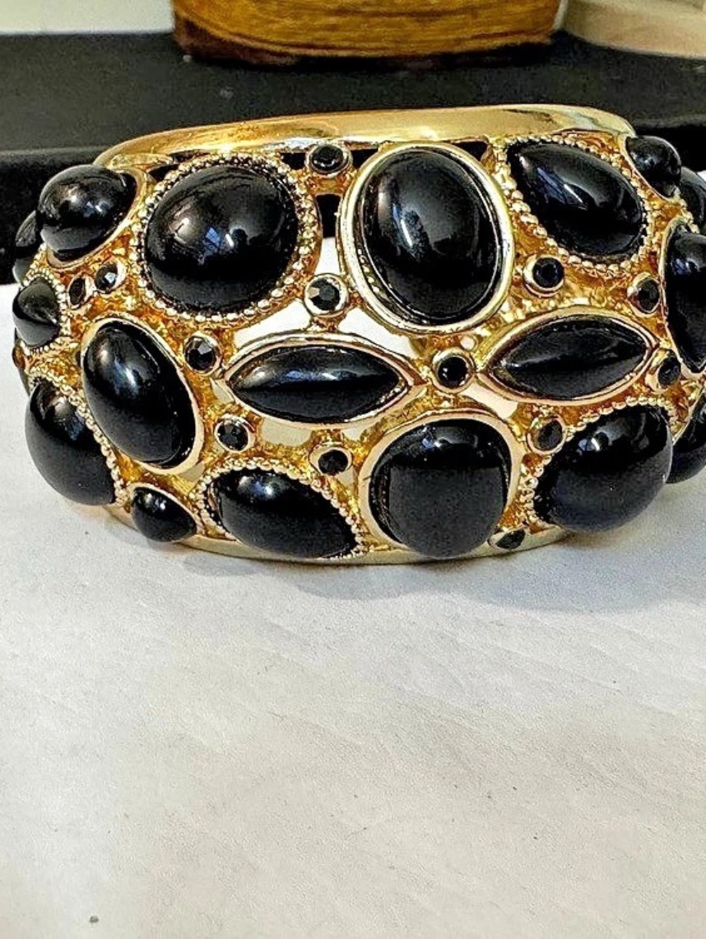 Black & Gold Statement Cuff Bracelet Like New 329